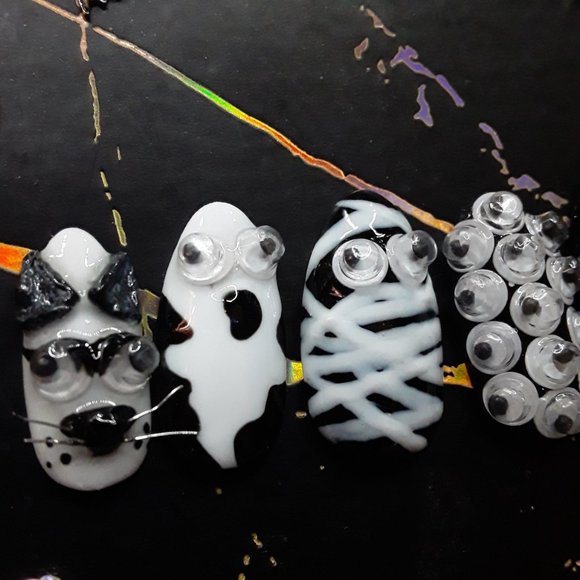 Hand made Hard Gel Medium Length Almond Shaped Halloween Press On Nails - Picture 6 of 9